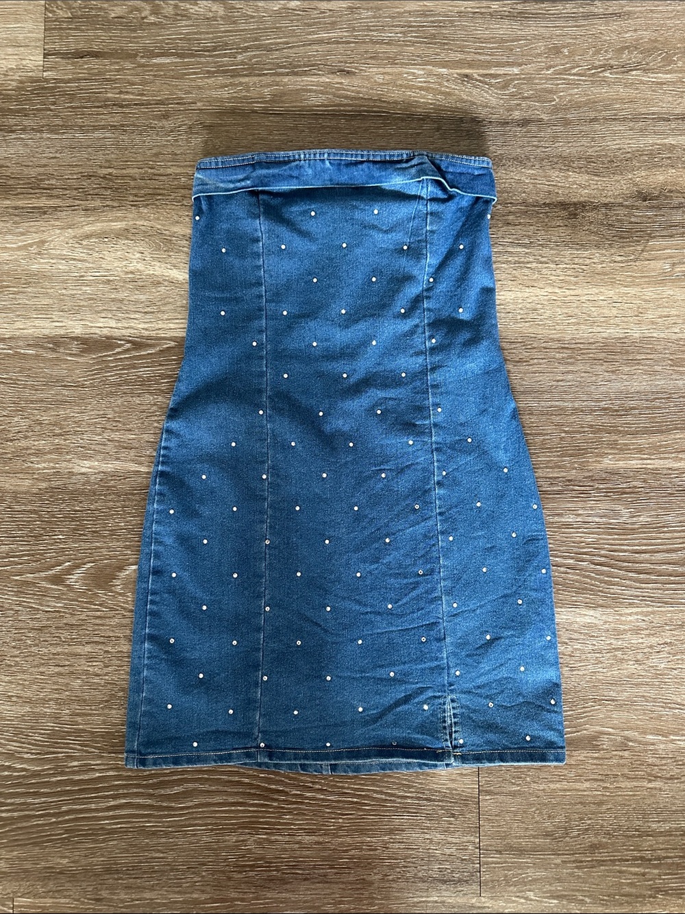 Chic Blue Strapless Denim Dress